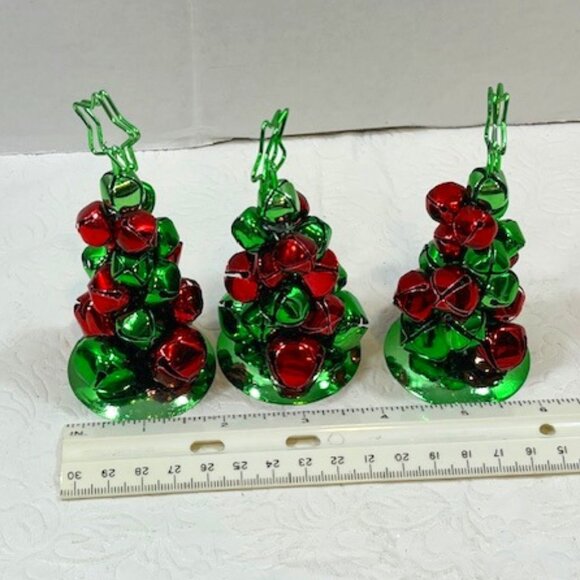 3 Jingle Bells Christmas Tree Holiday Table Name Holders Red Green 4.5" - Picture 5 of 6
